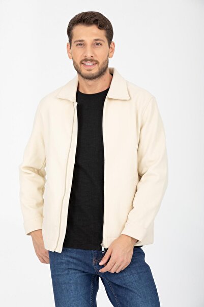 Store Gömlek Yaka, Fermuarlı Erkek Kaşe Ceket