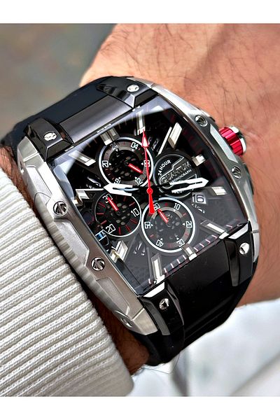 Quantum Function Black Color 5 Atm Waterproof Silicone Cord Steel Case Men Wrist Watch 1161