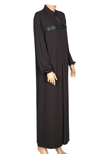 HESNA Women's Pekay Honeycomb Textured Brown Top Coat with Leather Accessories