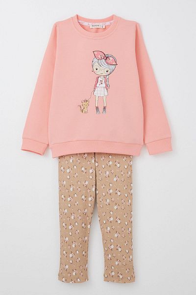 Breeze Cute Floral Print Suit for Girl 2-6 Years Old - Salmon