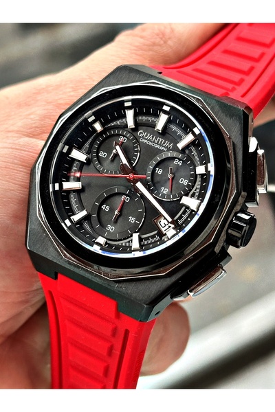 Quantum Fonksiyonlu Kırmızı Renk Silikon Kordon Çelik Kasa Erkek Kol Saati 1078.658