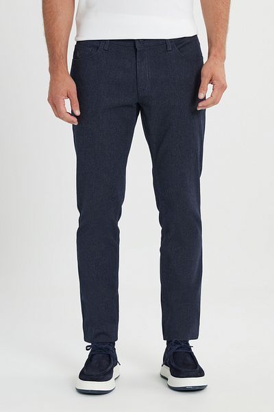 ALTINYILDIZ CLASSICS Ανδρικό, μπλε Navy, βαμβακερό, λεπτή εφαρμογή, 5 τσέπες, ελαστικό καθημερινό παντελόνι Dobby