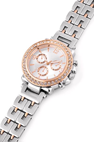 Louis Genessio Silver/Rose Women's Wrist Watch with Zirconia