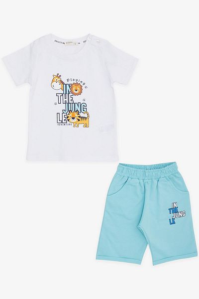 Breeze Boy's Shorts Set Animal Printed 1-4 Years, White