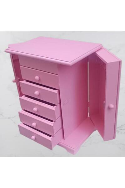 BENGİ TİCARET Hobi Erdl Dekoratif 90377 Takı Şifonyer 5çekmece Parlak Pembe Lake Boya El Yapım