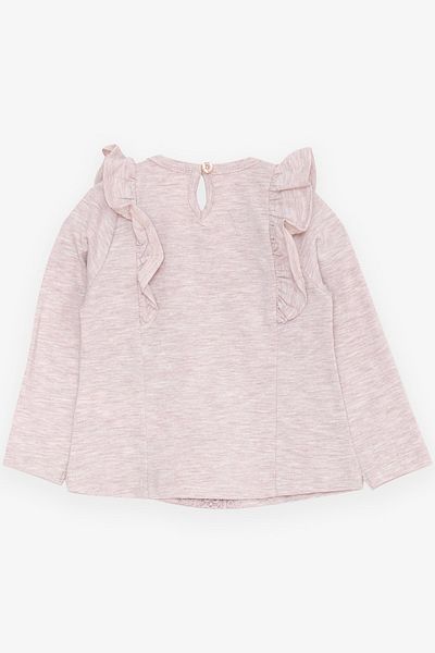 Breeze Beige Melange Baby Girl T-Shirt - Long Sleeve, Laced and Ruffled, 6 Months-2 Years