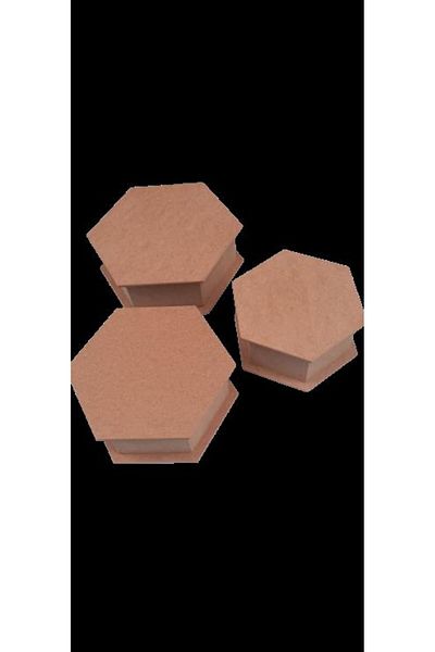 BENGİ TİCARET Hobby Erdl 90034 Decorative 3-Piece Jewelry Set Model Wooden Mdf Hexagon Raw Product Handmade