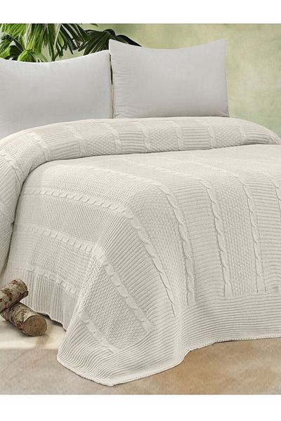 YGT Home Maglieria Knitwear Braided Double Bedspread Cream |   Double Blanket 200X220