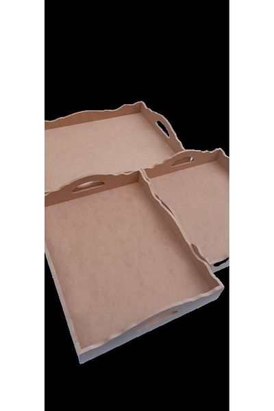 BENGİ TİCARET Hobby Erdl 90035 Decorative Tray Set Triple Model Raw Wood Mdf Handmade
