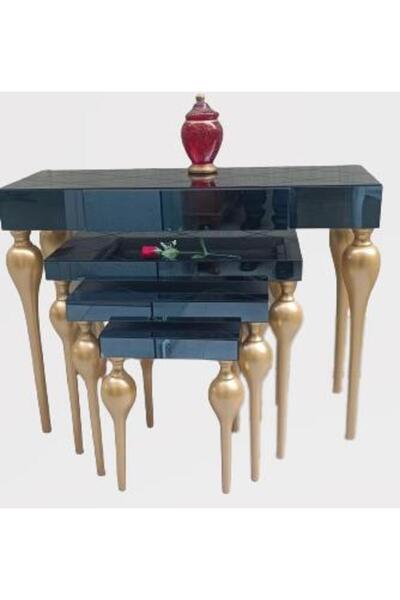 BENGİ TİCARET Zigon-dresuar 18095 Tombul Model Parlak Gold Kayın Ayak Baklava Çizgi Ayna Tabla