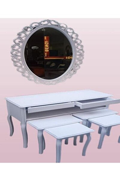 BENGİ TİCARET Dresuar-zigon Tk 14600 Aslan Model Kayın Parlak Beyaz Boya Nakış Oval Ayna Elyapı