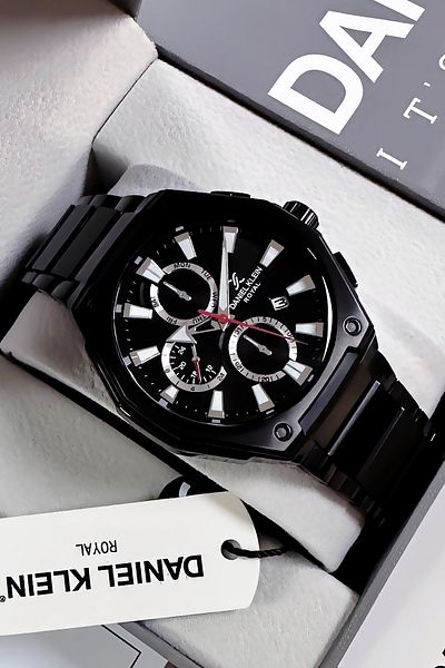 Daniel Klein Royal Original Men's Wristwatch 3 Atm Waterproof Black Color Steel Band Natural Stone Bracelet Dke2006C1