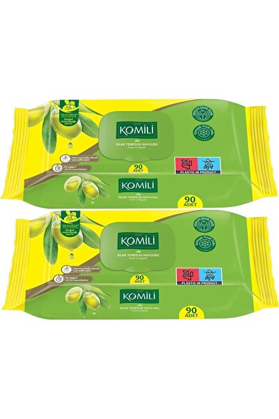 Komili 90 Sheets Wet Towel Wipes - Olive Oil Plastic Cover (Set of 2) 180 Sheets
