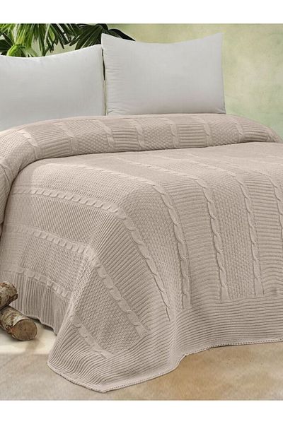 YGT Home Maglieria Double Knitwear Bedspread - Stone Color, 200X220 Blanket