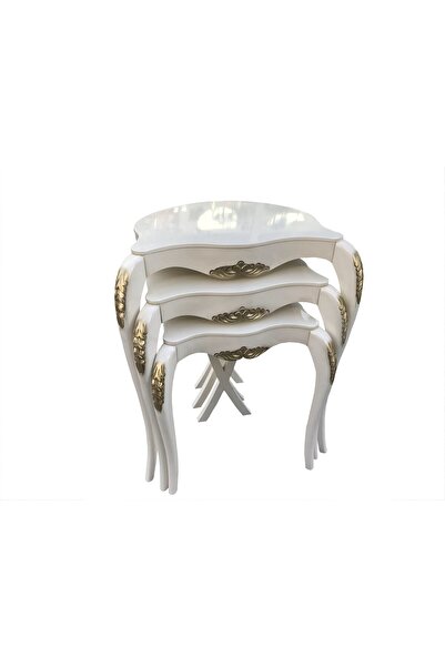 Ankara Mobilya Zigon ILGZ 12366 Ahtapot Aslan Model Oyma klasik Kayın Heybetl Parlak Beyaz Varak