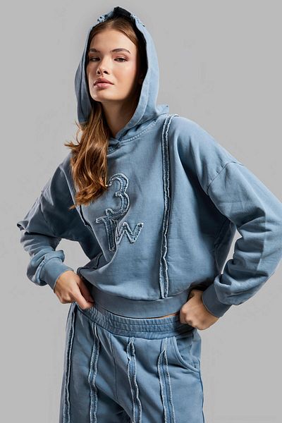 its basic Γυναικείο φούτερ με κουκούλα Indigo Color Washed Special Fabric Design