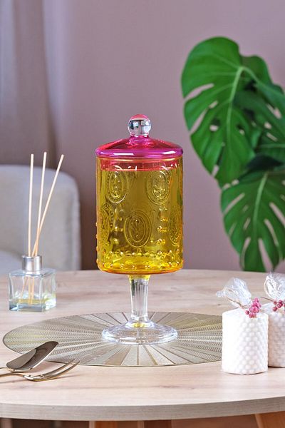 Glore Yellow Pink Pedestal Jar