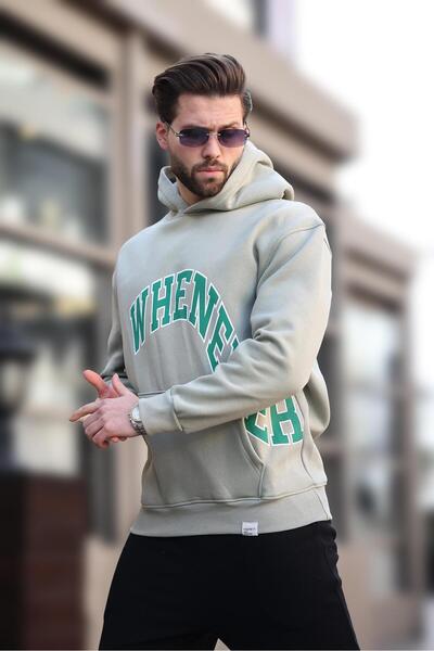 Madmext Ανδρικό φούτερ με πράσινη κουκούλα και λεπτομέρεια τσέπης E7065