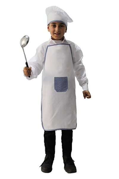 Kostüm Sarayı Aşçı Şapkası Ve Aşçı Önlüğü Takımı Mavi