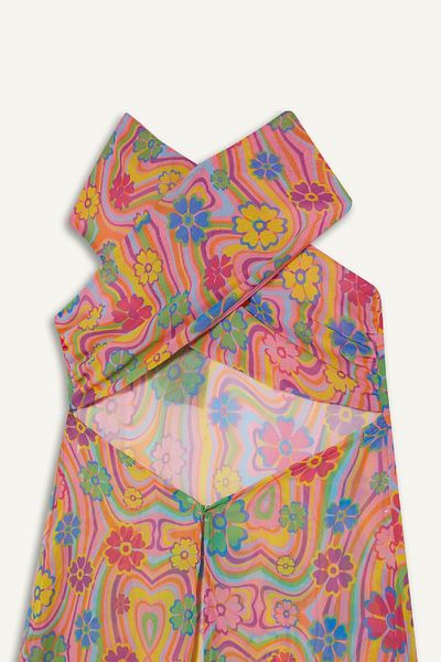 DeFacto Declara x DeFacto - Bedrucktes Neckholder-Maxi-Strandkleid aus Chiffon C5801AX24HS