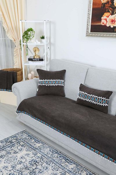 Aisha's Design Husă de canapea din lână anti-alunecare cu model în dungi și pompoane 90x200cm, KO-36