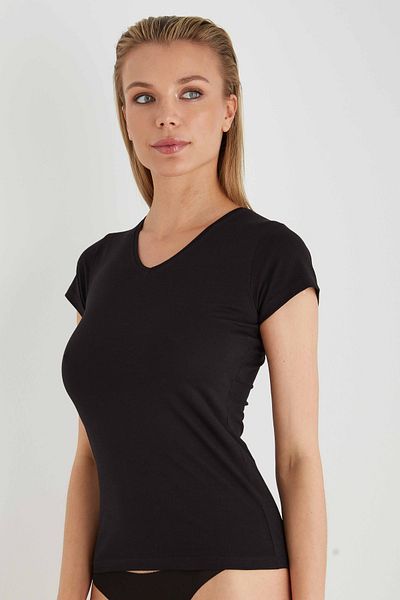 Sevim 2 Pack Women's Lycra V-Neck T-shirt