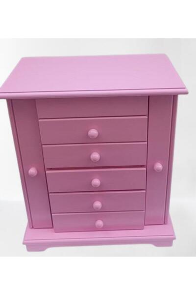 BENGİ TİCARET Hobi Erdl Dekoratif 90377 Takı Şifonyer 5çekmece Parlak Pembe Lake Boya El Yapım