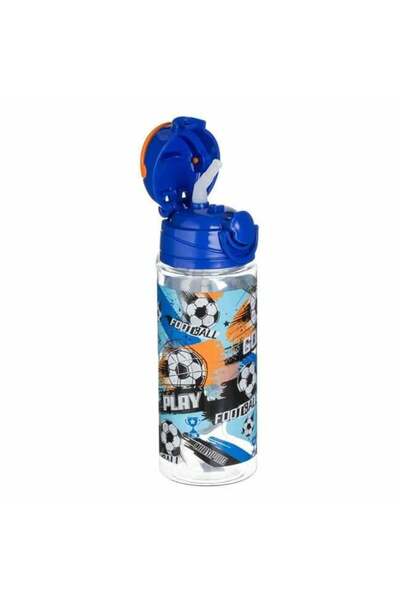 Floopy Sticla de apa copii, bidon cu pai si maner, 500 ml, Fotbal, Transparen...