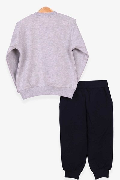 Breeze Boy's Tracksuit Set with Tiger Embroidery, Age 1-4, Gray Melange