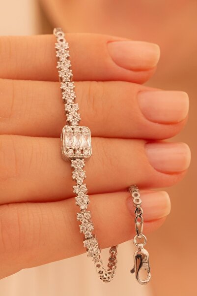 OSMANLI GÜMÜŞ Kadın Gümüş Bileklik - Sultan Baget Taşlı Zirkon Süslemeli Kadı...