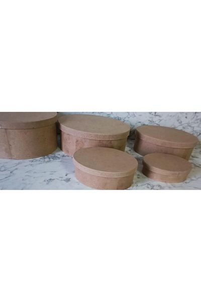 BENGİ TİCARET Hobby Adn 90197 - 5-Piece Oval Wooden MDF Box Set, Handmade Model with Raw MDF Mashuka Feature