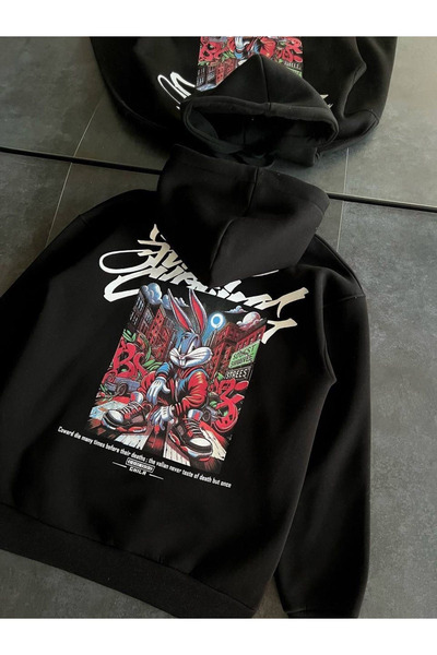 LORVANIY سترة للجنسين - مطبوعة رقميًا برسومات كرتونية للأرانب، بغطاء للرأس، ل...