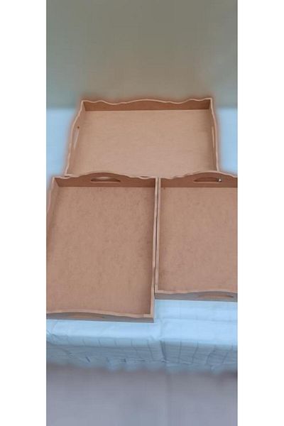BENGİ TİCARET Hobby Erdl 90035 Decorative Tray Set Triple Model Raw Wood Mdf Handmade
