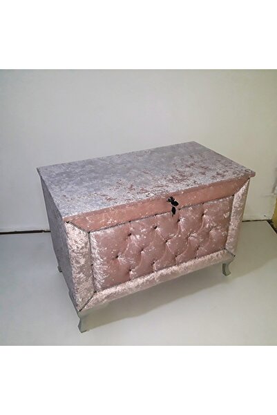 BENGİ TİCARET Çeyiz 13941 SANDIK Kapitone Model 3lü Set PEMBE Kadife Kumaş İç...