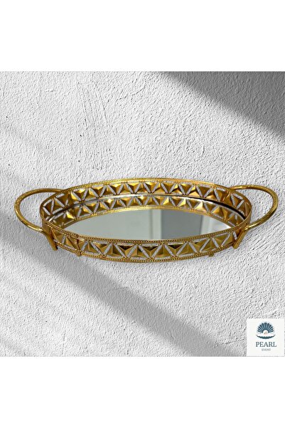 PearlEventİzmir PearlEvent PALMİYE OVAL 12*24 AYNALI TEPSİ GOLD SUNUM KAHVE
