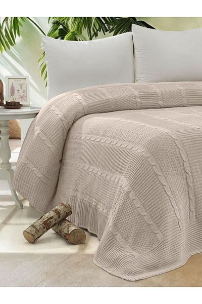 YGT Home Maglieria Double Knitwear Bedspread - Stone Color, 200X220 Blanket