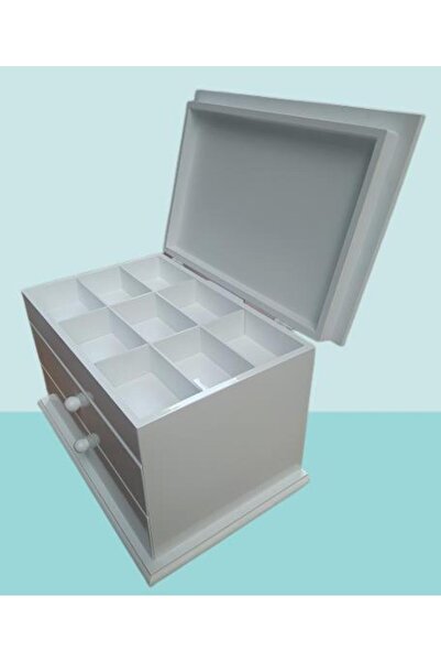 BENGİ TİCARET Hobi ERDL 90222 Dekoratif Makyaj Kutu 2 Çekmec Ahşap MDF Beyaz ...