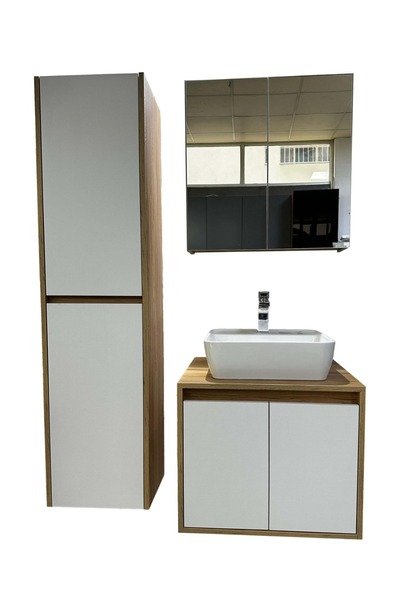 noce Banyo Dolabı Mdf 65 cm Boy Dolaplı Çanak Lavabolu kulpsuz