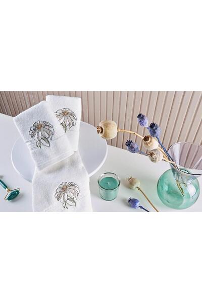 Marie Claire Paris Micro Flora 3-Piece Hand Towel Off-White