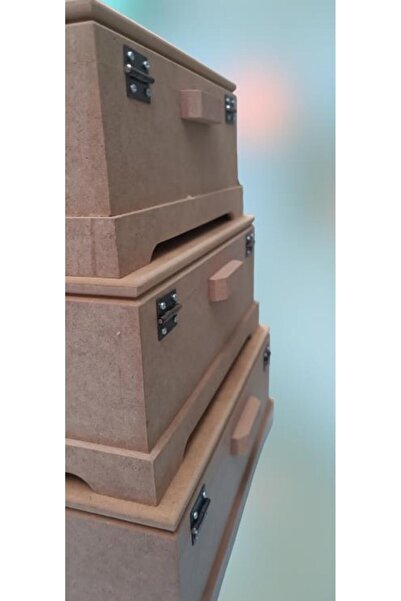 BENGİ TİCARET Hobi ERDL 90023 Dekoratif Model 3lü Makyaj Kutu Set Ahşap HAM M...