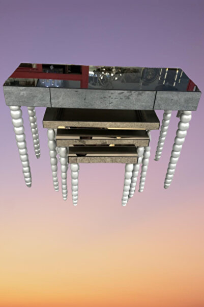 Ankara Mobilya Dresuar Zigon 12458 Sehpa Elma Model Parlk Beyaz Ayna Kaplam Tabla Kayın El Yapım