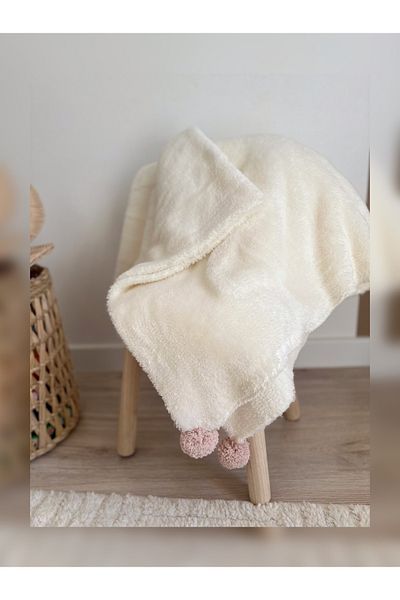 efecco Welsoft Plush Baby Blanket - 110X100 Cm, Baby Blanket with Pompom