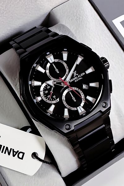 Daniel Klein Royal Original Men's Wristwatch 3 Atm Waterproof Black Color Steel Band Natural Stone Bracelet Dke2006C1