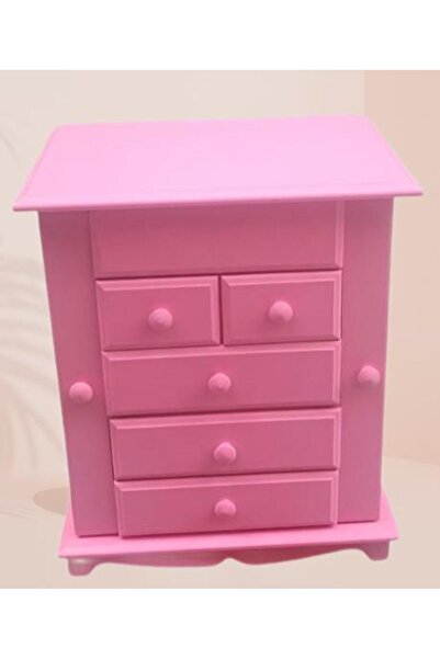 BENGİ TİCARET Hobi Adn 90389 Takı Kutu Makyaj Şifonyer Model 9çekmece Parlak Pembe Ahşap Mdf