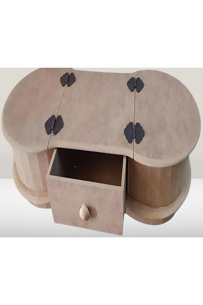 BENGİ TİCARET Hobby Adn 90239 - Wooden Mdf Box with Decorative Lid, Single Drawer, Handmade Raw Model