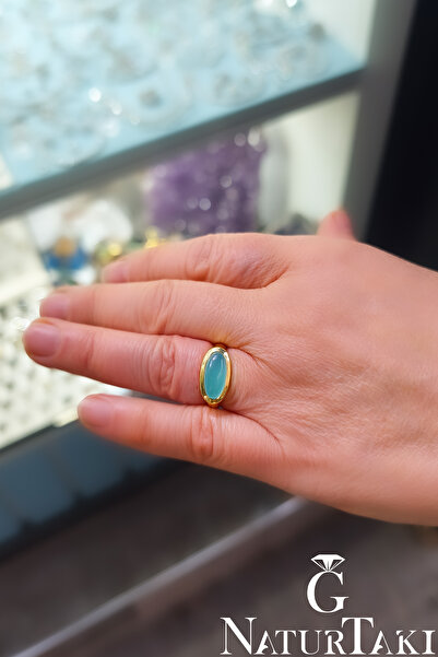 Naturtakı Pırlanta İşçiliği Yeşil Aventurin Doğal Taşlı Çıkmaz Saf Altın Kapl...