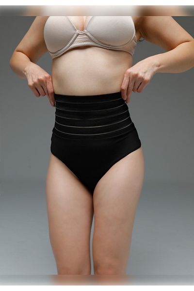 MİSTİRİK Model Flerna - Potrivire pentru strângerea abdomenului, talie elastică, slip negru șir cu corset sport