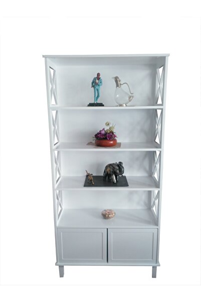 BENGİ TİCARET Kitaplık 13845 ÇAPRAZ Yan Model Kayın MDF Alt Kapak raf Parlak ...