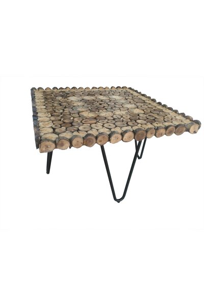 BENGİ TİCARET Orta Sehpa 13897 Kütük Ağaç Dalı Kesme Metal Ayak Üstü Cam Dikd...