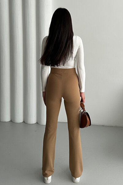 MODAGEN Dámské kalhoty Camel Lycra Palazzo s vysokým pasem